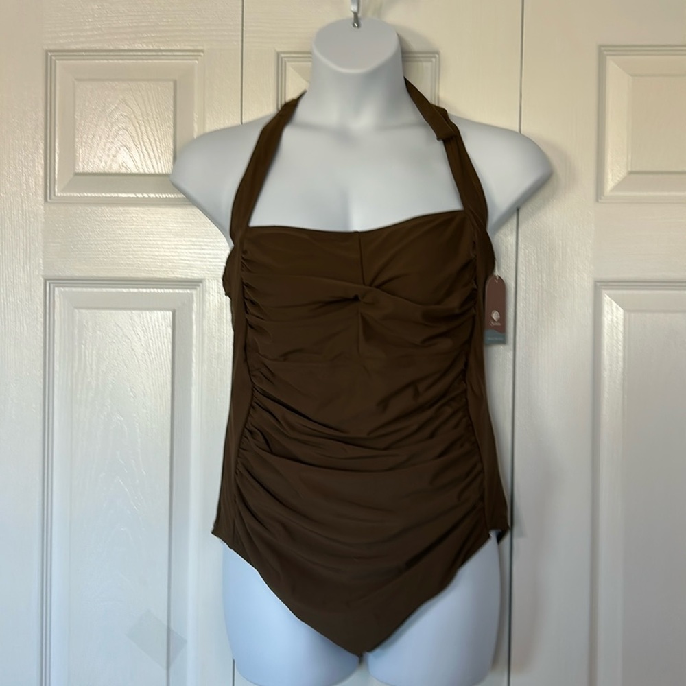 Smismivo tummy control neutral one-piece halter neck swim Brown size XXL/18W